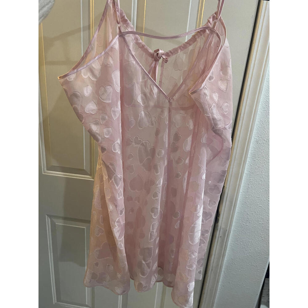 Fredericks of Hollywood Vintage Pink Heart Babydoll Sheer Night Gown size 1x